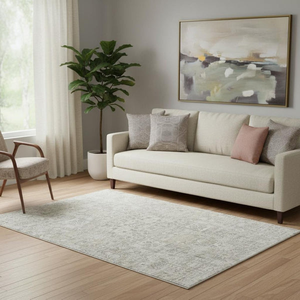 HomeRoots 5' X 8' Floral Taupe & Ivory Washable Area Rug with UV Protection for Family-Friendly Spaces 651222