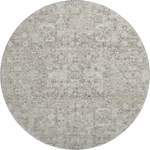 HomeRoots 8' Taupe and Ivory Floral Round Rug - Washable, Stain Resistant, UV Protected for High Traffic Areas 651223