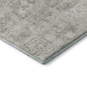 HomeRoots 8' Taupe and Ivory Floral Round Rug - Washable, Stain Resistant, UV Protected for High Traffic Areas 651223