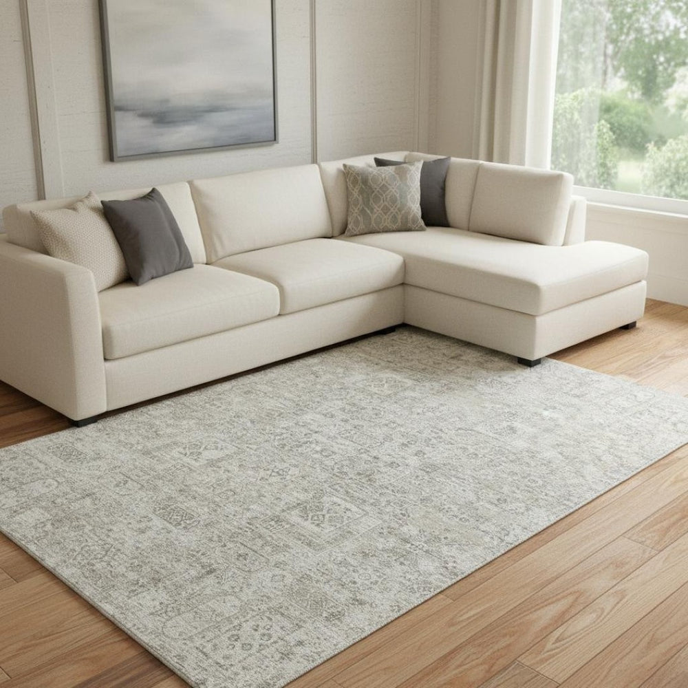 HomeRoots 8' X 10' Elegant Taupe & Ivory Floral Area Rug – Stain-Resistant, UV Protected for Everyday Living 651224
