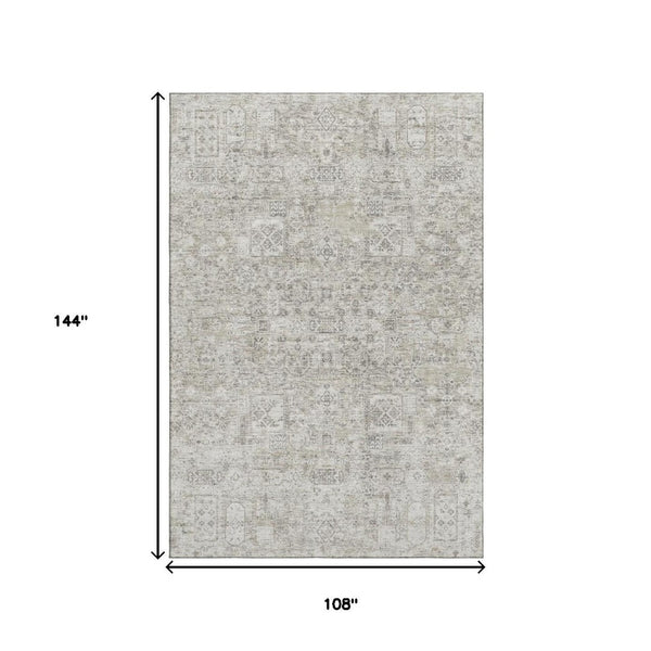 HomeRoots 9' X 12' Floral Area Rug in Taupe and Ivory - Durable, Washable, UV Protected for Stylish Homes 651225