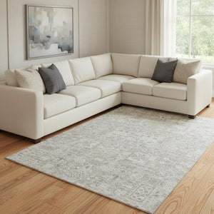 HomeRoots 9' X 12' Floral Area Rug in Taupe and Ivory - Durable, Washable, UV Protected for Stylish Homes 651225