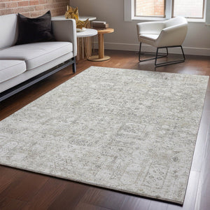 HomeRoots 9' X 12' Floral Area Rug in Taupe and Ivory - Durable, Washable, UV Protected for Stylish Homes 651225