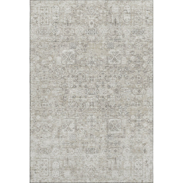 HomeRoots 9' X 12' Floral Area Rug in Taupe and Ivory - Durable, Washable, UV Protected for Stylish Homes 651225