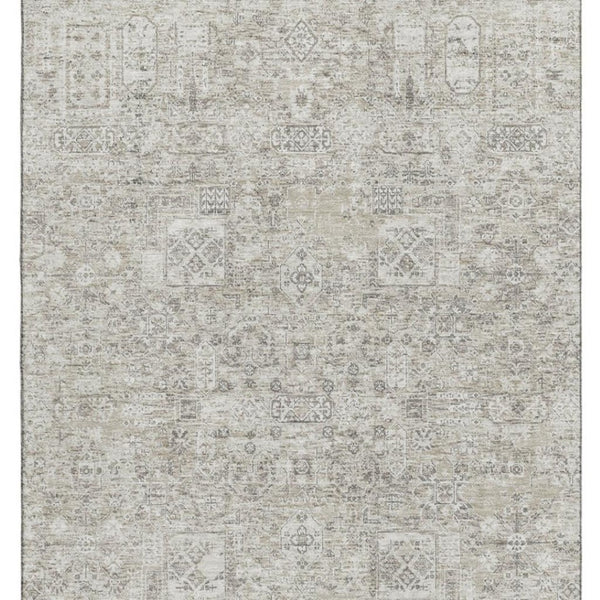 HomeRoots 9' X 12' Floral Area Rug in Taupe and Ivory - Durable, Washable, UV Protected for Stylish Homes 651225