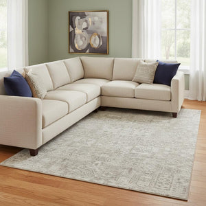 HomeRoots 10' X 14' Floral Area Rug in Taupe & Ivory - Washable, UV Protected, Perfect for Homes with Kids & Pets 651226