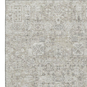 HomeRoots 10' X 14' Floral Area Rug in Taupe & Ivory - Washable, UV Protected, Perfect for Homes with Kids & Pets 651226