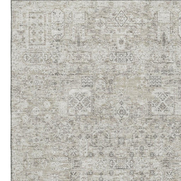HomeRoots 10' X 14' Floral Area Rug in Taupe & Ivory - Washable, UV Protected, Perfect for Homes with Kids & Pets 651226