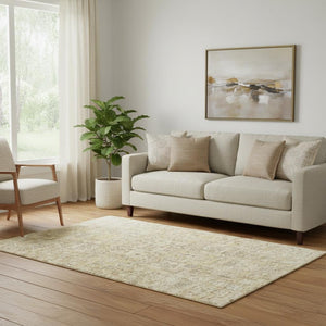HomeRoots 5' X 8' Washable Floral Area Rug in Wheat Gray & Ivory - Stain-Resistant & UV Protected Design 651228