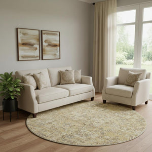 HomeRoots 8' Wheat Gray Floral Round Rug - Washable, UV-Protected, Stain-Resistant for High-Traffic Areas 651229
