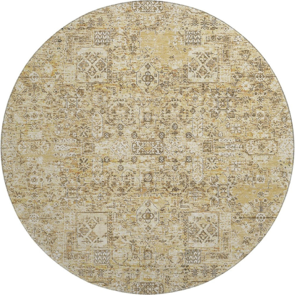 HomeRoots 8' Wheat Gray Floral Round Rug - Washable, UV-Protected, Stain-Resistant for High-Traffic Areas 651229