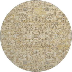 HomeRoots 8' Wheat Gray Floral Round Rug - Washable, UV-Protected, Stain-Resistant for High-Traffic Areas 651229