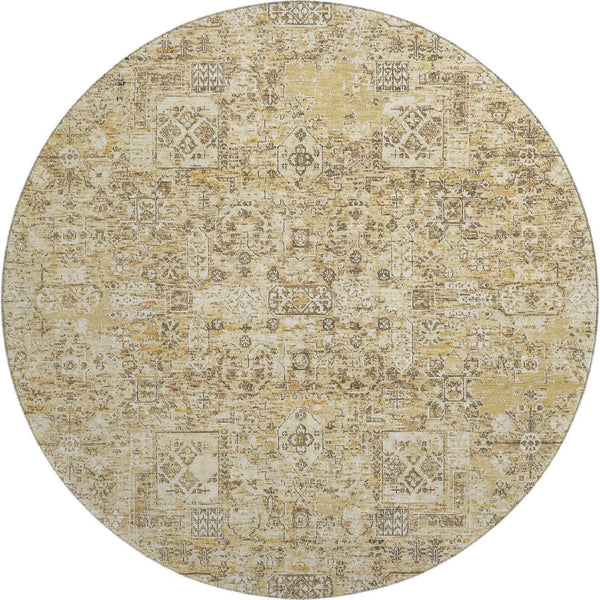 HomeRoots 8' Wheat Gray Floral Round Rug - Washable, UV-Protected, Stain-Resistant for High-Traffic Areas 651229