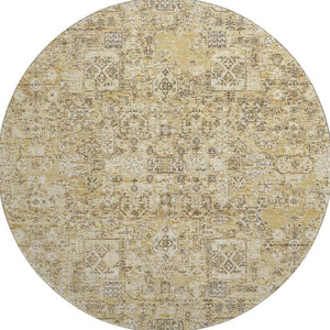HomeRoots 8' Wheat Gray Floral Round Rug - Washable, UV-Protected, Stain-Resistant for High-Traffic Areas 651229