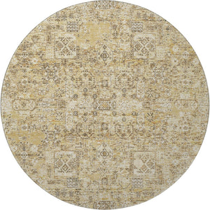 HomeRoots 8' Wheat Gray Floral Round Rug - Washable, UV-Protected, Stain-Resistant for High-Traffic Areas 651229