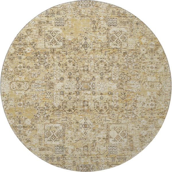 HomeRoots 8' Wheat Gray Floral Round Rug - Washable, UV-Protected, Stain-Resistant for High-Traffic Areas 651229