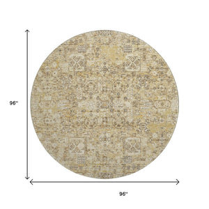HomeRoots 8' Wheat Gray Floral Round Rug - Washable, UV-Protected, Stain-Resistant for High-Traffic Areas 651229