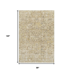 HomeRoots 8' X 10' Washable Floral Area Rug in Wheat Gray & Ivory - Durable, Stain-Resistant, UV Protected Charm 651230