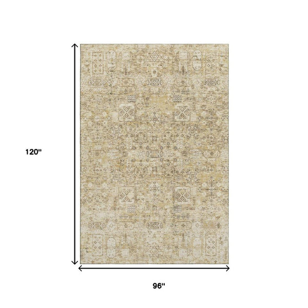 HomeRoots 8' X 10' Washable Floral Area Rug in Wheat Gray & Ivory - Durable, Stain-Resistant, UV Protected Charm 651230