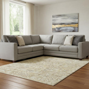 HomeRoots 8' X 10' Washable Floral Area Rug in Wheat Gray & Ivory - Durable, Stain-Resistant, UV Protected Charm 651230