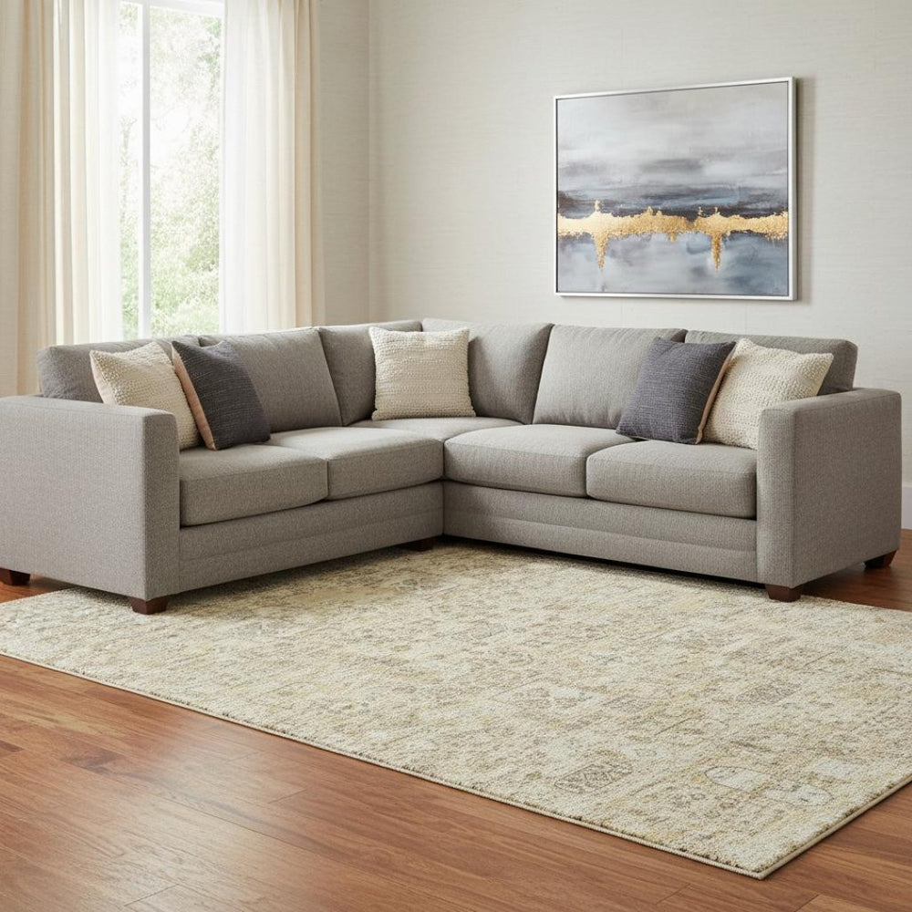 HomeRoots 9' X 12' Wheat Gray & Ivory Floral Area Rug - Washable, UV Protected, Stain Resistant for Homes 651231