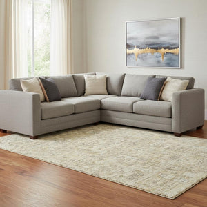 HomeRoots 9' X 12' Wheat Gray & Ivory Floral Area Rug - Washable, UV Protected, Stain Resistant for Homes 651231
