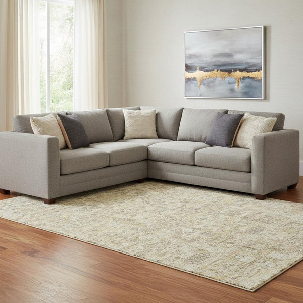 HomeRoots 9' X 12' Wheat Gray & Ivory Floral Area Rug - Washable, UV Protected, Stain Resistant for Homes 651231