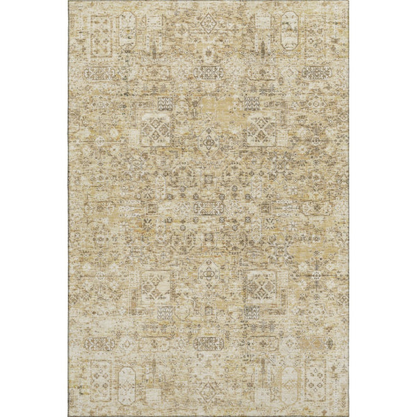 HomeRoots 9' X 12' Wheat Gray & Ivory Floral Area Rug - Washable, UV Protected, Stain Resistant for Homes 651231