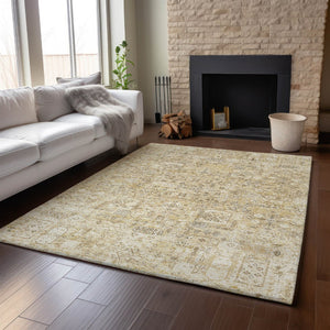 HomeRoots 9' X 12' Wheat Gray & Ivory Floral Area Rug - Washable, UV Protected, Stain Resistant for Homes 651231
