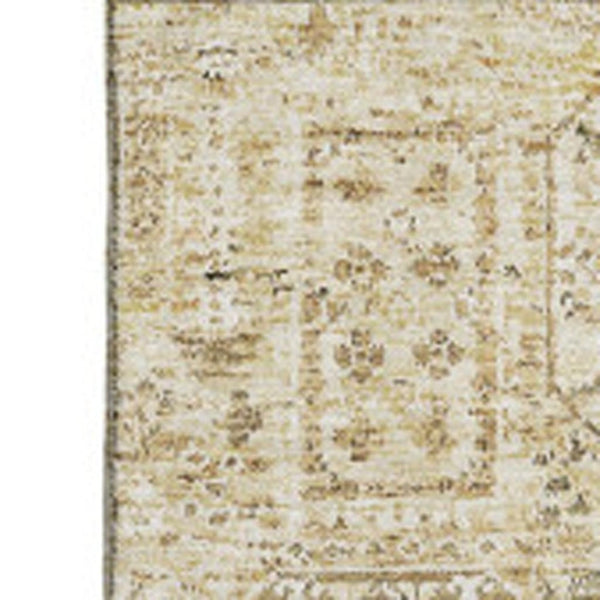 HomeRoots 9' X 12' Wheat Gray & Ivory Floral Area Rug - Washable, UV Protected, Stain Resistant for Homes 651231
