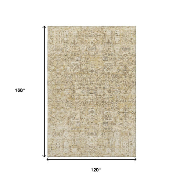 HomeRoots 10' Washable Floral Area Rug in Wheat Gray & Ivory - UV Protected, Stain Resistant, Family Friendly 651232