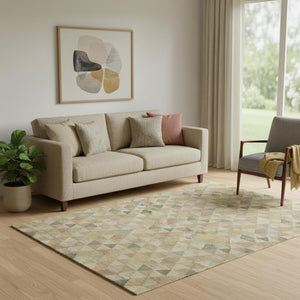 HomeRoots 5' X 8' Beige Red & Salmon Geometric Area Rug - Washable, UV Protected, Stylish, Durable & Easy Care 651234