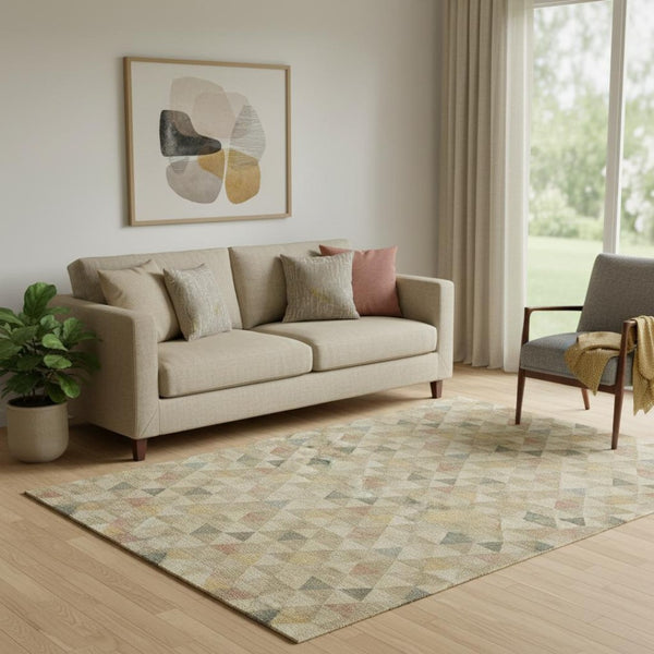 HomeRoots 5' X 8' Beige Red & Salmon Geometric Area Rug - Washable, UV Protected, Stylish, Durable & Easy Care 651234