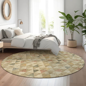 HomeRoots 8' Beige Red And Salmon Geometric Round Rug - Washable, UV Protected, Durable for Indoor & Outdoor Use 651235