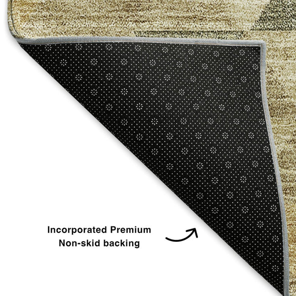 HomeRoots 8' Beige Red And Salmon Geometric Round Rug - Washable, UV Protected, Durable for Indoor & Outdoor Use 651235