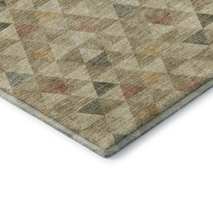 HomeRoots 8' Beige Red And Salmon Geometric Round Rug - Washable, UV Protected, Durable for Indoor & Outdoor Use 651235