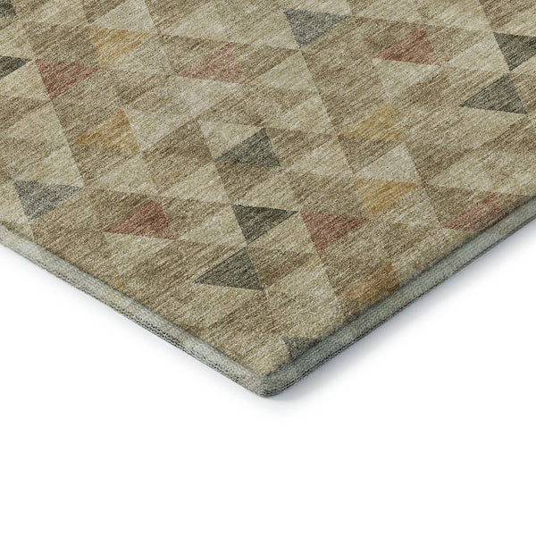 HomeRoots 8' Beige Red And Salmon Geometric Round Rug - Washable, UV Protected, Durable for Indoor & Outdoor Use 651235
