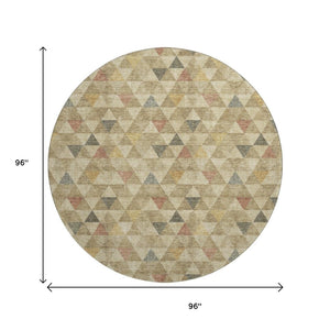 HomeRoots 8' Beige Red And Salmon Geometric Round Rug - Washable, UV Protected, Durable for Indoor & Outdoor Use 651235