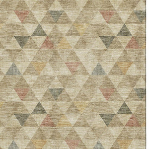 HomeRoots 8' X 10' Geometric Washable Area Rug in Beige, Red & Salmon - UV Protected, Stain Resistant, Soft Touch 651236