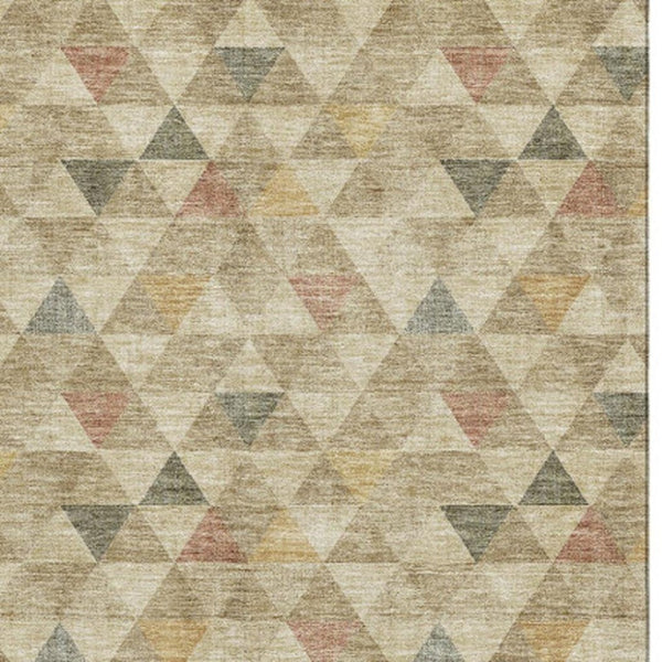 HomeRoots 8' X 10' Geometric Washable Area Rug in Beige, Red & Salmon - UV Protected, Stain Resistant, Soft Touch 651236