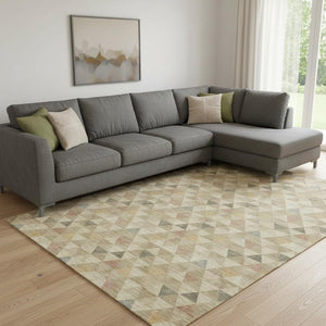 HomeRoots 9' X 12' Stylish Beige, Red & Salmon Geometric Washable Area Rug with UV Protection for Durability 651237