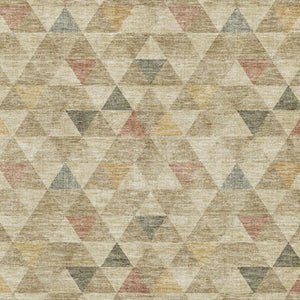 HomeRoots 9' X 12' Stylish Beige, Red & Salmon Geometric Washable Area Rug with UV Protection for Durability 651237