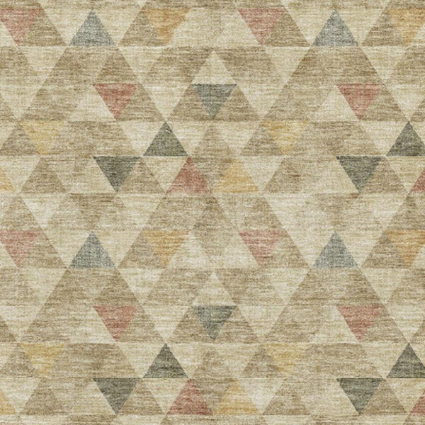 HomeRoots 9' X 12' Stylish Beige, Red & Salmon Geometric Washable Area Rug with UV Protection for Durability 651237