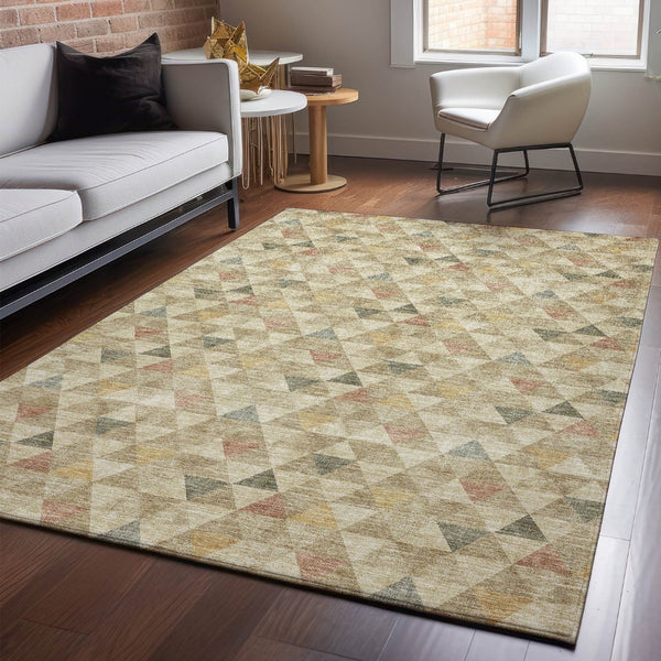 HomeRoots 9' X 12' Stylish Beige, Red & Salmon Geometric Washable Area Rug with UV Protection for Durability 651237