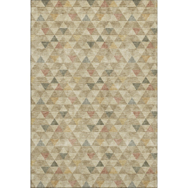 HomeRoots 9' X 12' Stylish Beige, Red & Salmon Geometric Washable Area Rug with UV Protection for Durability 651237