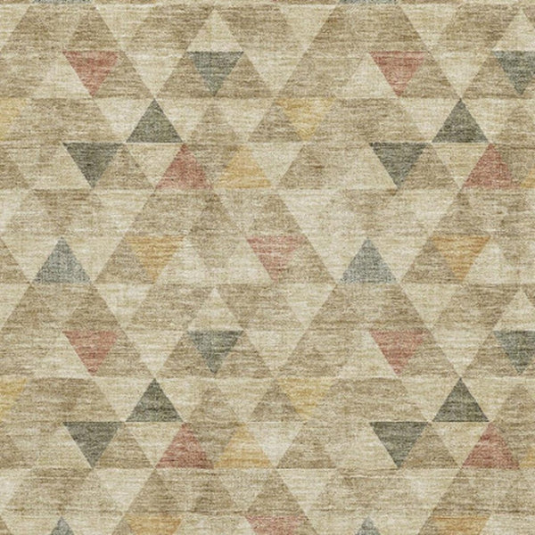 HomeRoots 9' X 12' Stylish Beige, Red & Salmon Geometric Washable Area Rug with UV Protection for Durability 651237