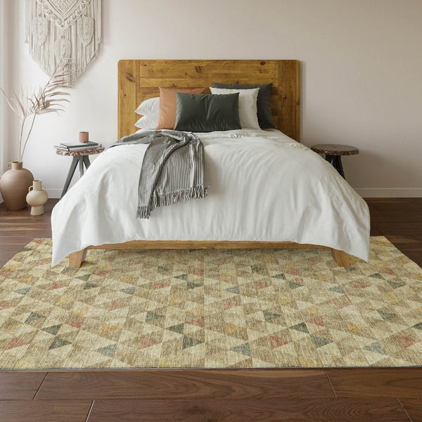 HomeRoots 9' X 12' Stylish Beige, Red & Salmon Geometric Washable Area Rug with UV Protection for Durability 651237