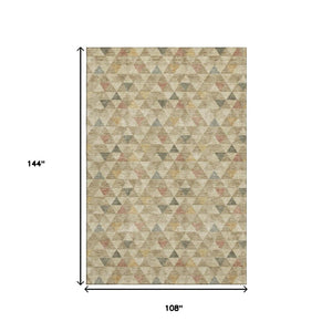 HomeRoots 9' X 12' Stylish Beige, Red & Salmon Geometric Washable Area Rug with UV Protection for Durability 651237