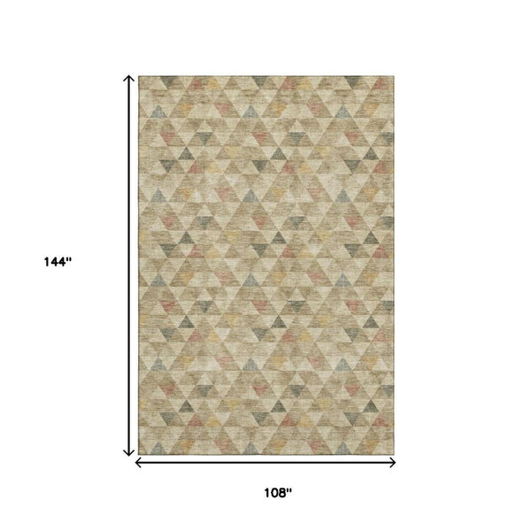HomeRoots 9' X 12' Stylish Beige, Red & Salmon Geometric Washable Area Rug with UV Protection for Durability 651237