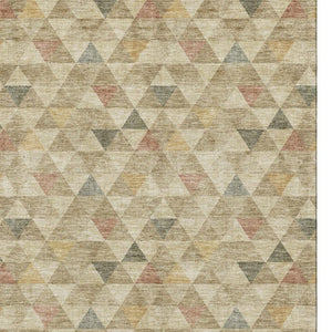 HomeRoots 9' X 12' Stylish Beige, Red & Salmon Geometric Washable Area Rug with UV Protection for Durability 651237